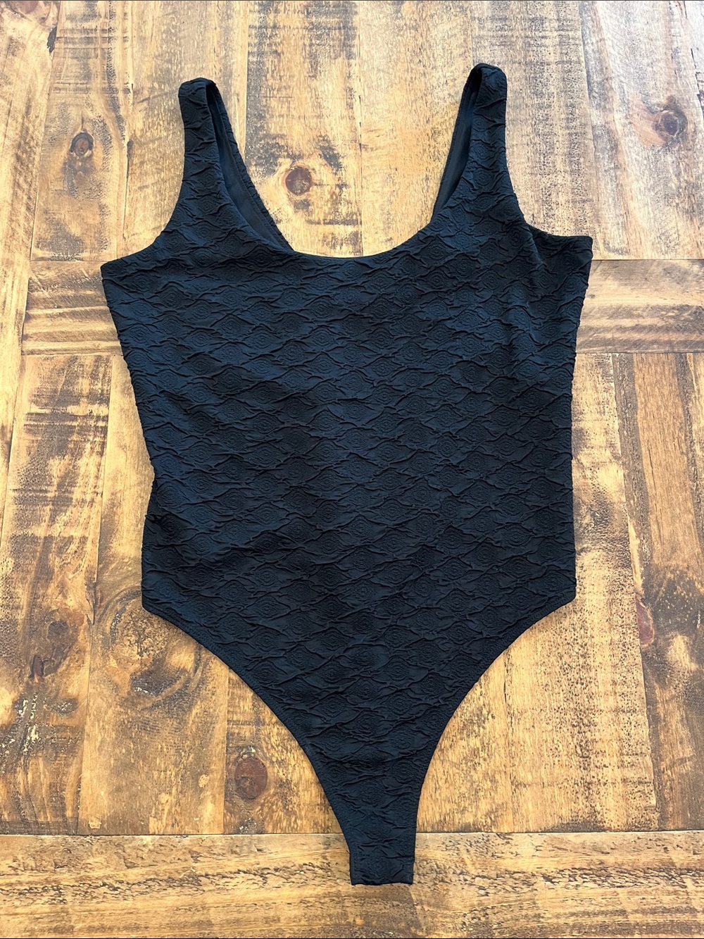 H&M Black Rose Textured Scoop-Back Bodysuit